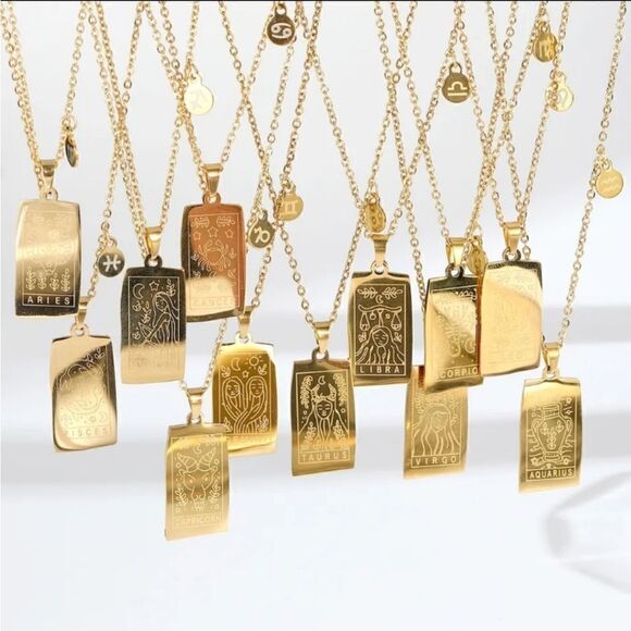 NEW 18K Gold Plated Sagittarius Zodiac Sign Rectangle Pendant Necklace - Picture 3 of 6